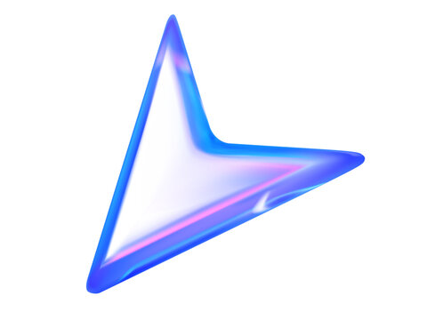 3D holographic arrow cursor icon in blue gradient. Navigation pointer element for user interface. Vector render illustration.