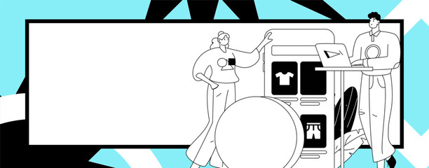 Holiday shopping people doing e-commerce online shopping flat vector concept operation hand drawn illustration
