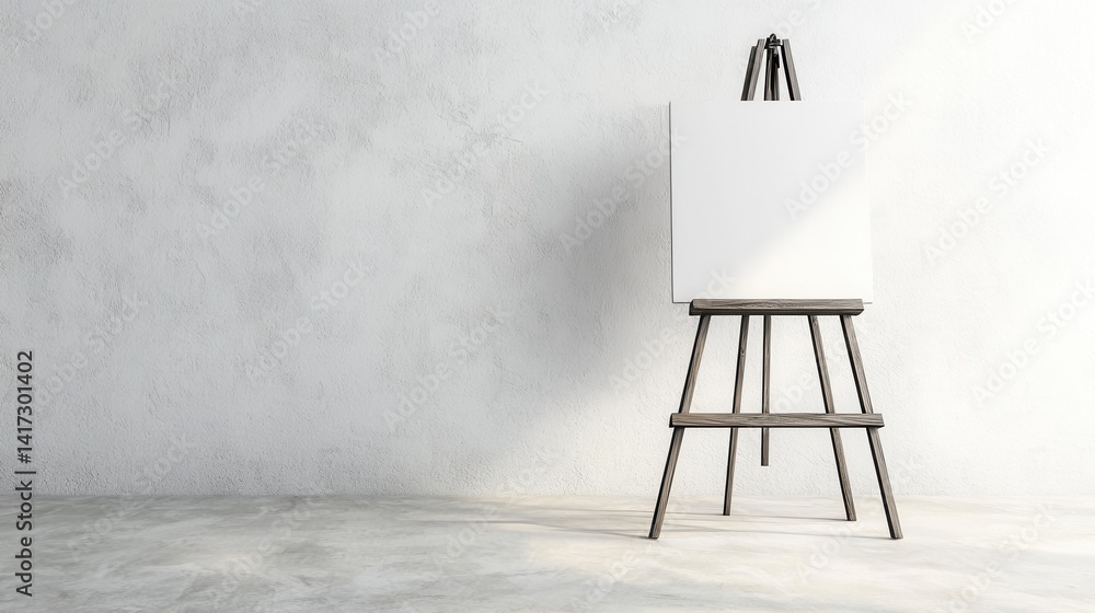 Poster empty easel in minimalist studio space with soft natural light