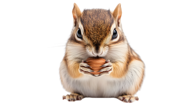 Adorable Chipmunk Eating Nut on White Background