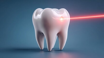 A realistic illustration of a tooth undergoing a laser dental treatment, showcasing advanced technology.