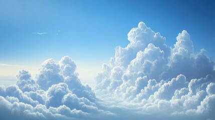 Bright Blue Sky with Fluffy Cumulus and Wispy Cirrus Clouds on a Clear Summer Day in High Resolution