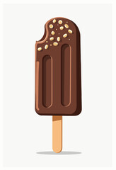 Frozen Dessert Delight: Vector Art of a Chocolate Ice Cream Bar with Crunchy Nuts, Ideal for Summer Promotions, Confectionery Advertising, and Food Blog Illustrations.
