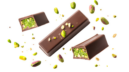 Levitating Dubai Chocolate Bars on Vibrant Green Background