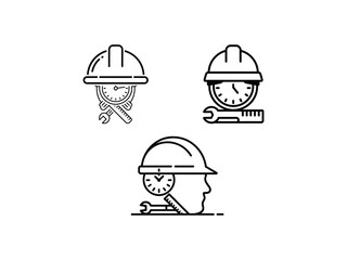 Hard Hat, Clock, and Wrench Vector Outlines: Time Management