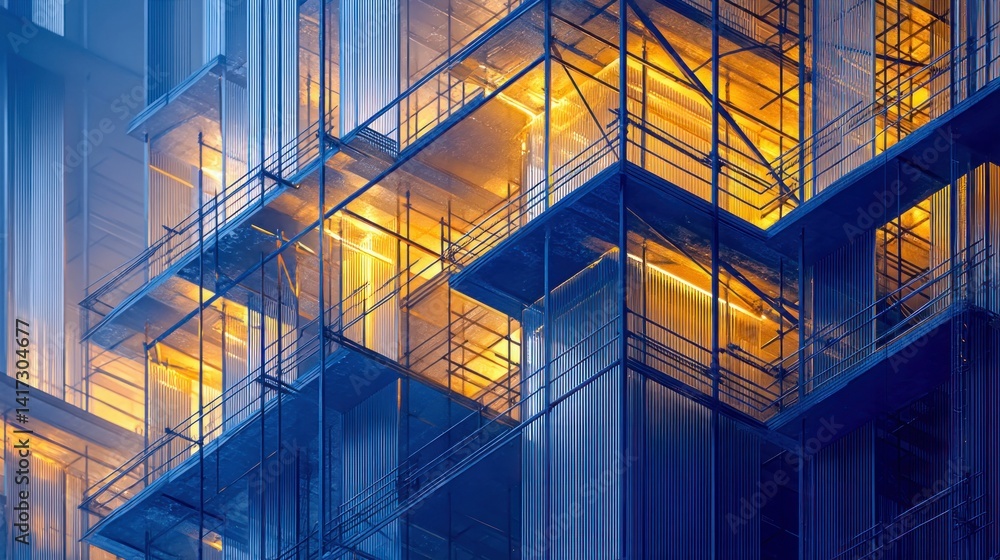 Aufkleber a striking abstract architectural image showcasing scaffolding on a modern building's framework.