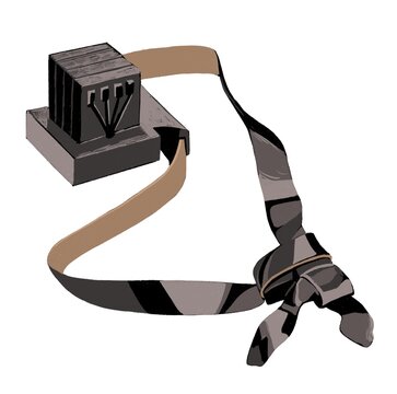 Illustration of tefillin with leather straps, a traditional Jewish ritual object used during prayers. Stylized, clean artwork on a white background, symbolizing faith and tradition.