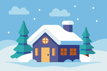 Naklejka premium cozy-cottage-covered-in-snow---anime-background