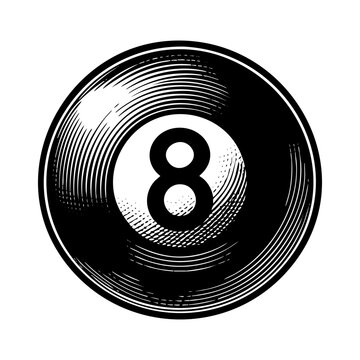 recommend clip art: Eight ball billiards sketch engraving black and white outline. Scratch board imitation.