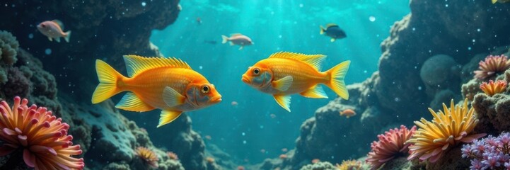 Fototapeta premium School of colorful fish swimming, fish, aquatic life