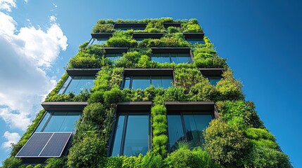 Green Building Exterior, Vertical Garden, Modern Architecture, Sunny Day