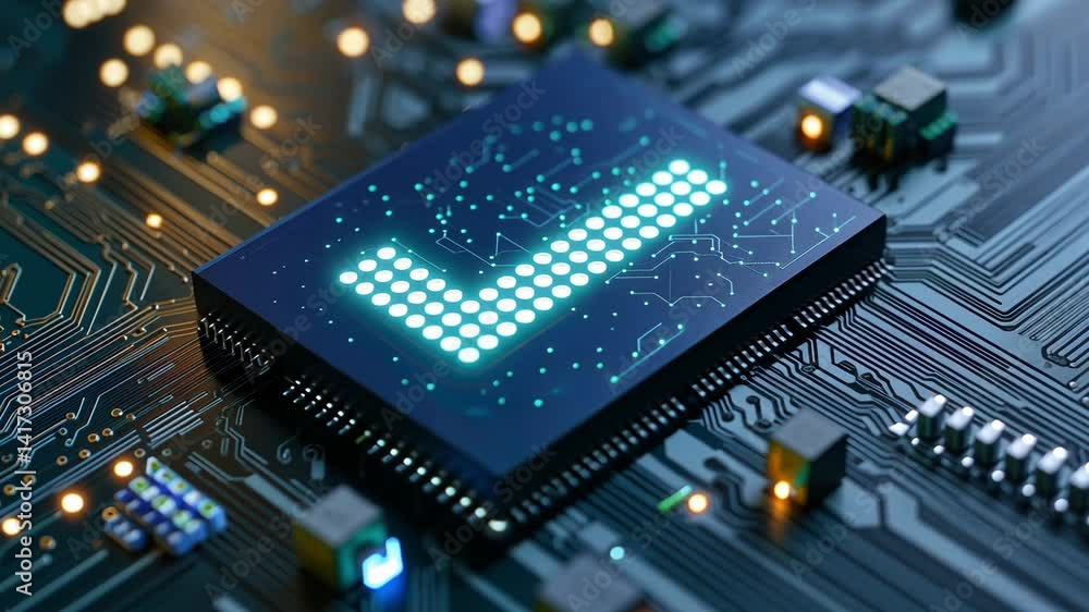 Aufkleber high-tech circuit board with digital checkmark symbol displayed