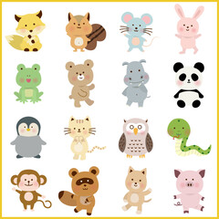 楽しいポーズの動物キャラクターセット（体付きイラスト）