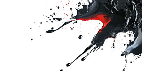 Dynamic black and red paint splash on white background enhances creative projects, modern art, and abstract designs with captivating colors that add energy and depth to any design.