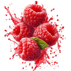 Raspberries with a splash on a transparent background