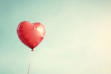 Fototapeta premium Floating red heart balloon in a clear blue sky closeup view celebrating love and joy in a serene environment for special occasions