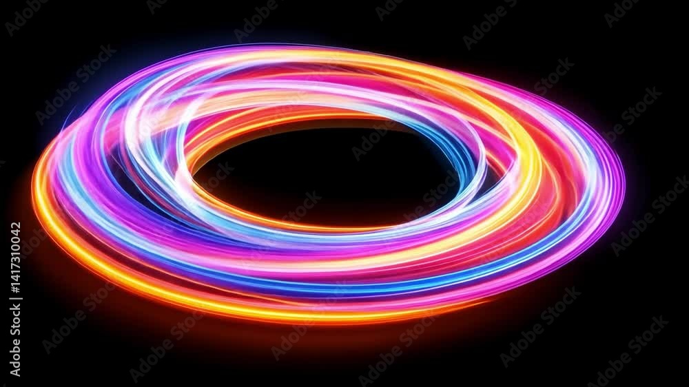Poster illuminated loops of light: a mesmerizing display of luminous rings, swirling and overlapping in a r