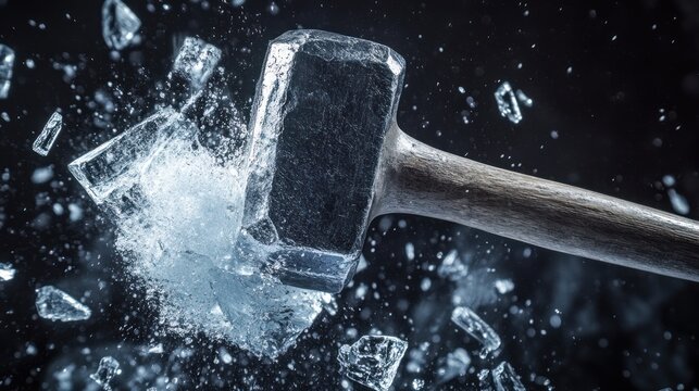 Sledgehammer Smashing Ice Block: A Frozen Moment of Power