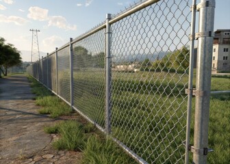Realistic metal chain link fence images: perfect for construction, security, and industrial design.