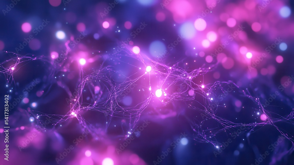 Poster an abstract digital network with glowing nodes. illustration