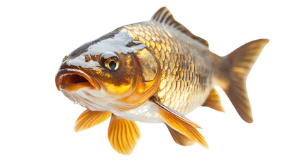 Close-up Portrait of a Carp Fish Isolated on White Background for Stock Photos