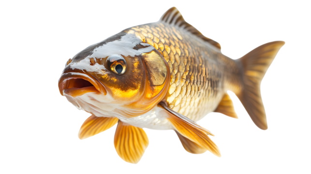 Close-up Portrait of a Carp Fish Isolated on White Background for Stock Photos