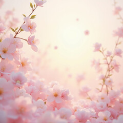 Fototapeta premium Soft pink cherry blossoms in full bloom against a warm pastel background, evoking serenity, beauty, and the essence of spring. 