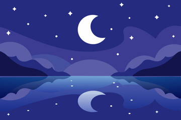 Fototapeta premium moonlit-lake-reflecting-stars---anime-aesthetic