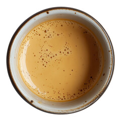 Rich, creamy coffee swirl in a rustic bowl creates a perfect moment of warmth and comfort during a chilly morning on transparent background