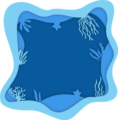 Ocean paper cut silhouette illustration. Marine life, underwater, seaweed, fish, coral reef, ocean day illustration. Vector isolated