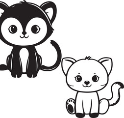 This is a collection of vector animals. There's a skunk-like creature and a cat in a simple, black and white style. The images are cute and cartoonish.