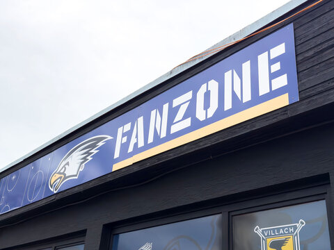 Fanzone sign displayed prominently on a building exterior showcasing sports enthusiasm and community spirit concept
