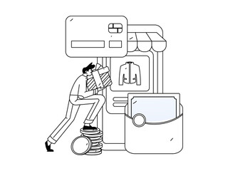 Holiday shopping people doing e-commerce online shopping flat vector concept operation hand drawn illustration
