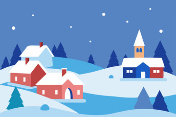 Naklejka premium winter landscape with house