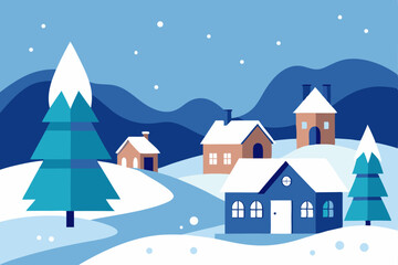 Naklejka premium winter landscape with house