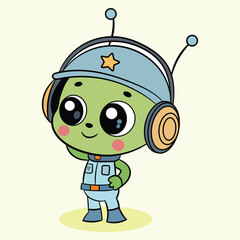 Alien Soldier Listening Music cartoon vector illustration