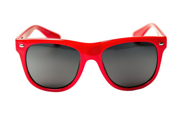 Red framed sunglasses isolated on PNG transparent background, cut out