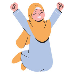 Cheerful Woman in Hijab Leaping