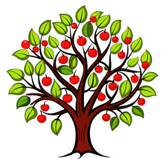  Bold Apple Serviceberry Tree Illustration on White Background