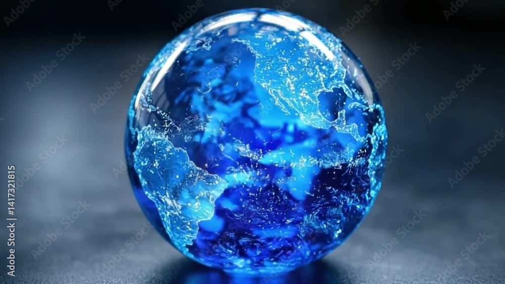 Poster global perspective: an artistic representation of earth, the planet showcasing a blend of water, con