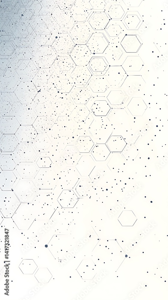 Fototapete white background with abstract hexagon shapes, connected dots and lines pattern