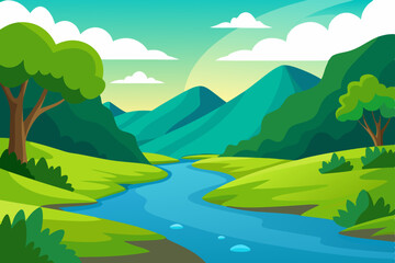 summer landscape with mountains and river