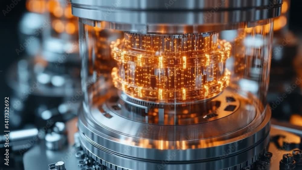 Poster inside a modern fusion reactor: a captivating close-up unveils the intricate internal workings of a 