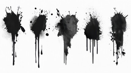 Fototapeta premium Beautiful black watercolor splash brushes. Set of black brushes