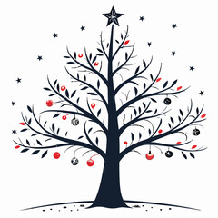 Obraz premium This vector art shows an abstract tree silhouette with heart leaves and birds on branches, a spring-like design symbolizing nature and love