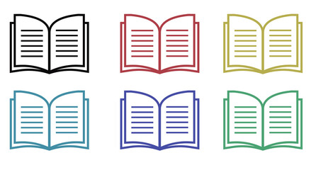 Book black outline icon page text sign learning set design.