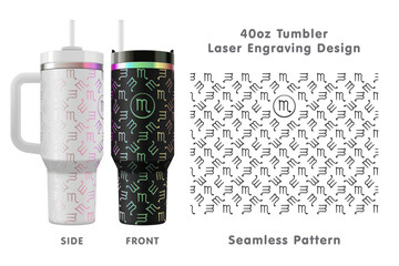 Scorpio zodiac sign laser engraving design for 40oz tumbler. Seamless from edge to edge. Full tumbler wrap. Vector illustration.