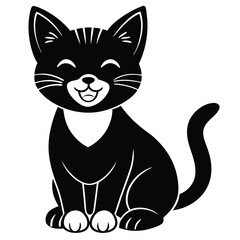 A cute black cat cartoon, a funny feline animal with a smile, is a delightful vector illustration