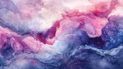 Fototapeta premium Fantasy smooth light pink, purple shades and blue watercolor paper textured illustration for grunge design, vintage card, templates. Pastel ink colors wet effect hand drawn canvas aquarelle backgroun