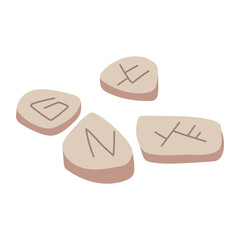 set of stones with rune marks. Inscriptions on the stones. Flat color illustration. Flat antique pieces with o signs. Suitable for fantasy projects, books, games and artwork related to magic, alchemy